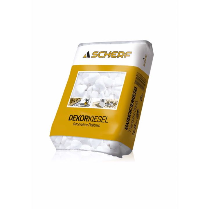 Scherf Márvány díszkavics Thassos-fehér 15-25 mm 25 kg PE-zsák